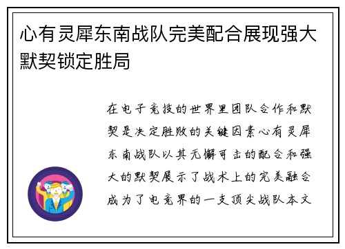 心有灵犀东南战队完美配合展现强大默契锁定胜局